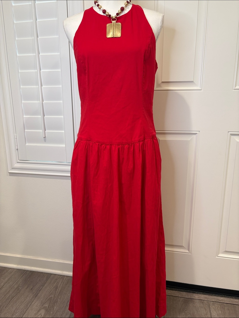 Abercrombie & Fitch Cotton High Neck Drop Waist Sleeveless Maxi Dress Red New L - Picture 10 of 12